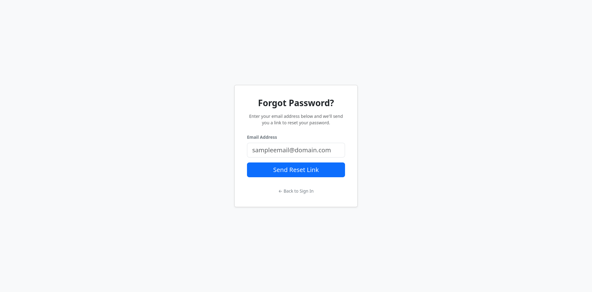 Forgot Password Page