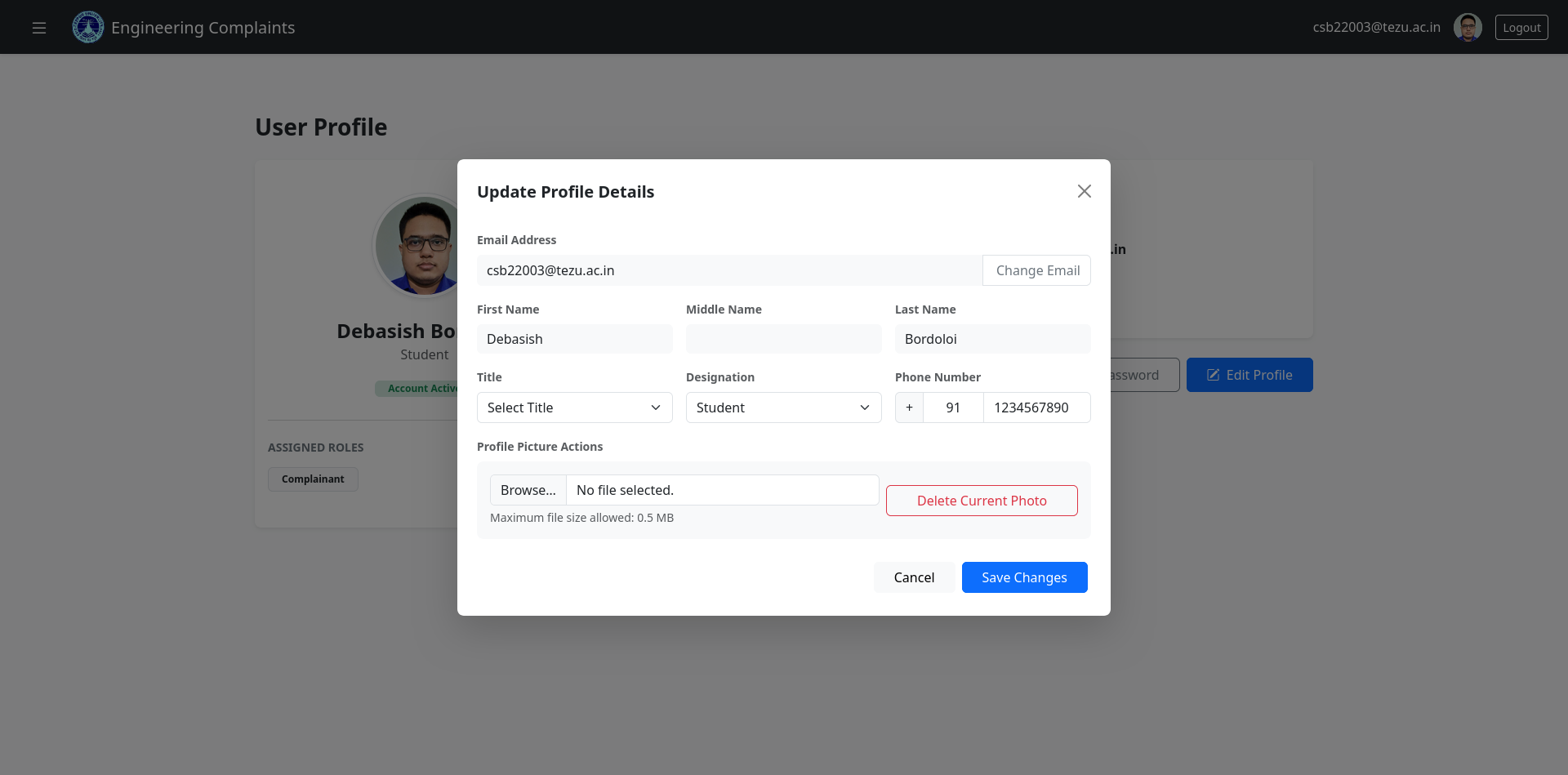 Edit Profile Modal